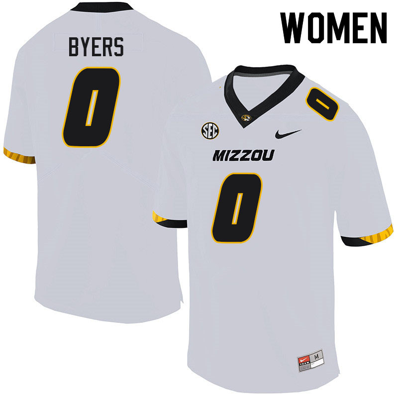 Women #0 Akial Byers Missouri Tigers College Football Jerseys Sale-White